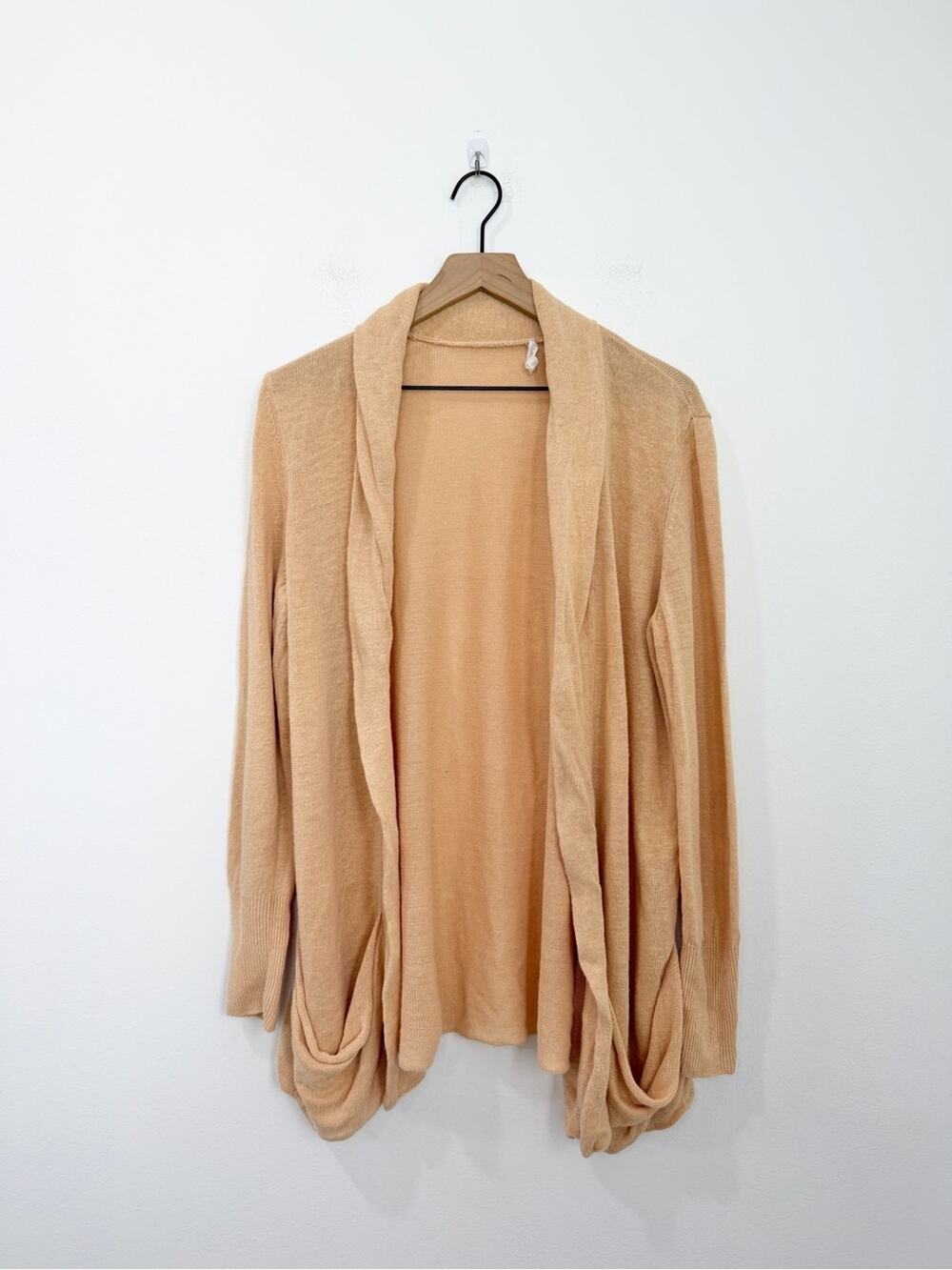 Eileen Fisher Open Front 100% Linen Cardigan Orange Yellow Size XL